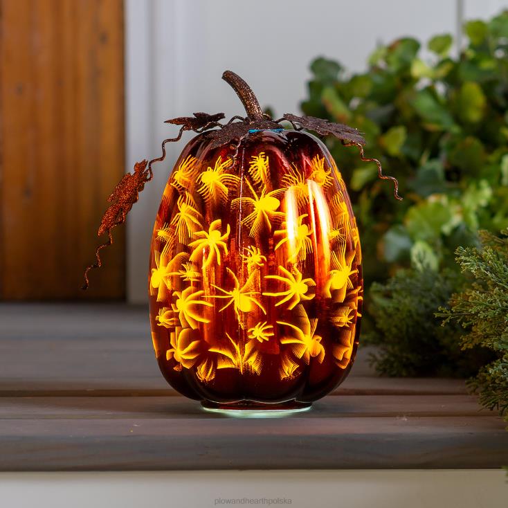 Plow & Hearth Akcent halloweenowy z dyni oświetlonej szkłem rtęciowym - niebieska pajęczyna 02XR62411 artykuły gospodarstwa domowego