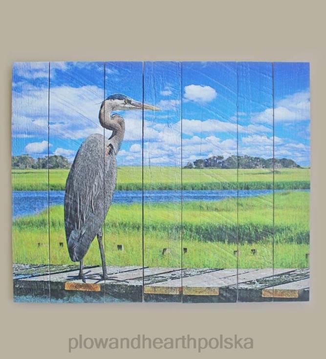 Plow & Hearth czapla na molo, drewniana grafika ścienna 02XR62542 artykuły gospodarstwa domowego