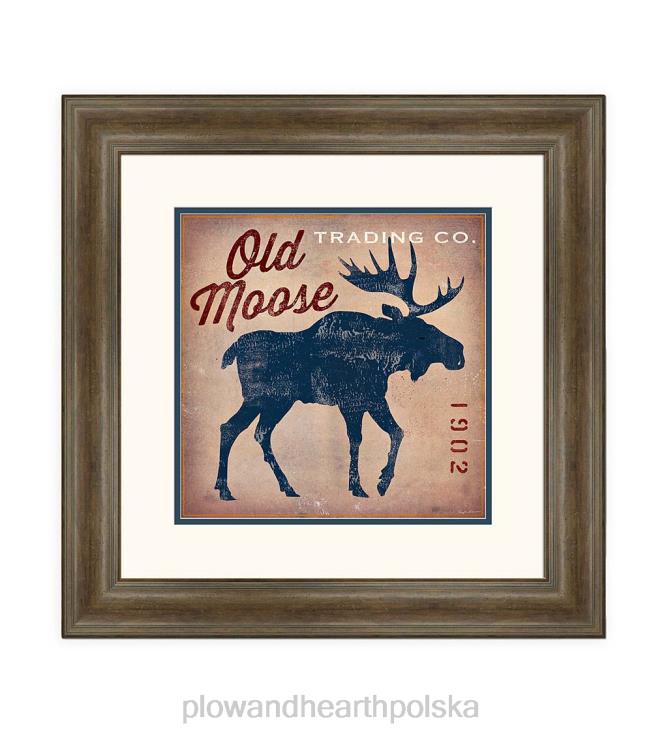 Plow & Hearth stara oprawiona grafika ścienna z handlu łosiami 02XR62531 artykuły gospodarstwa domowego