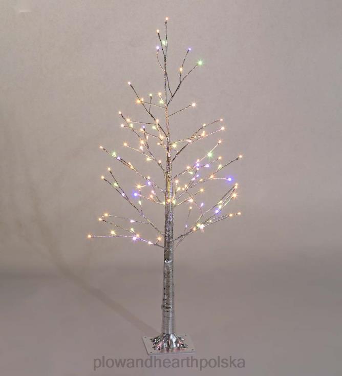 Plow & Hearth Srebrne, metaliczne drzewko do użytku wewnątrz i na zewnątrz z dwufunkcyjnymi światłami 02XR61672 artykuły gospodarstwa domowego