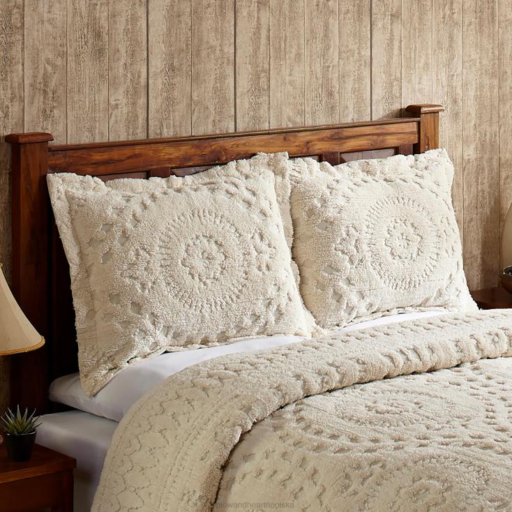 Plow & Hearth Corinne tuftowana bawełniana szenilowa poszetka - kość słoniowa - king 02XR62654 artykuły gospodarstwa domowego