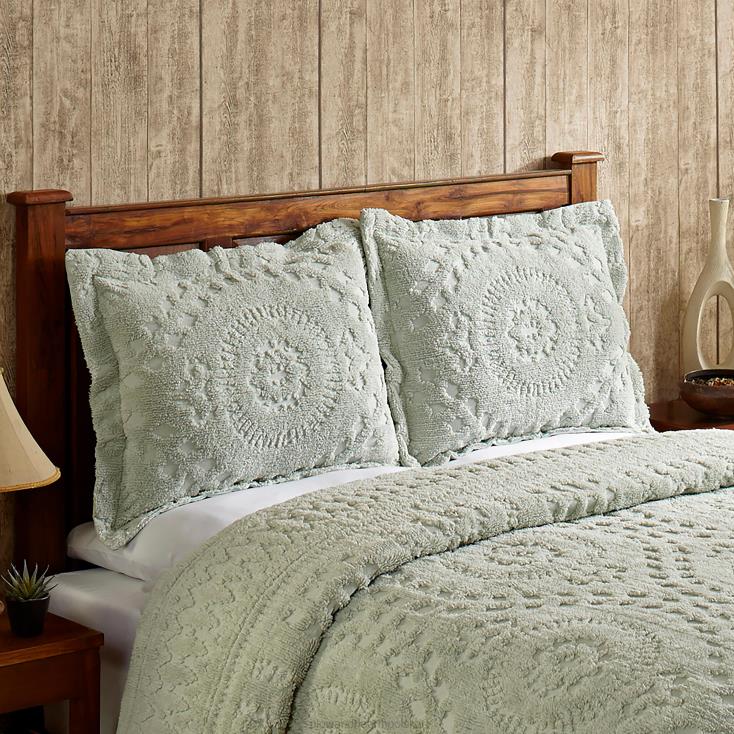 Plow & Hearth Corinne tuftowana bawełniana szenilowa poszetka - kość słoniowa - king 02XR62654 artykuły gospodarstwa domowego