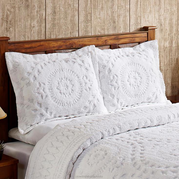 Plow & Hearth Corinne tuftowana bawełniana szenilowa poszetka - kość słoniowa - king 02XR62654 artykuły gospodarstwa domowego