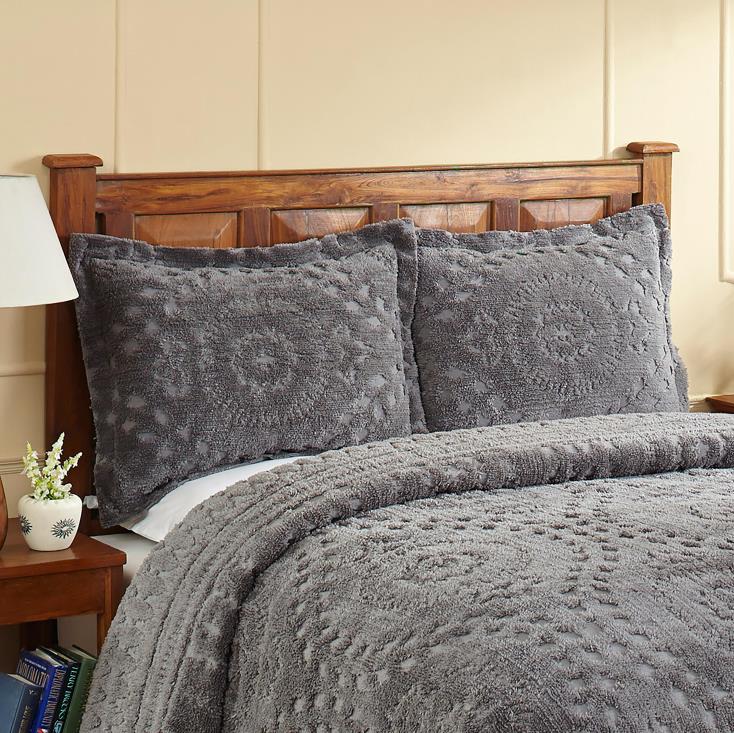 Plow & Hearth Corinne tuftowana bawełniana szenilowa poszetka - kość słoniowa - king 02XR62654 artykuły gospodarstwa domowego