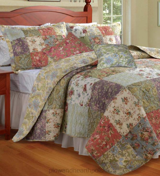 Plow & Hearth Zestaw bonusowy kołdry patchworkowej z bawełny i dzikich kwiatów 02XR62660 artykuły gospodarstwa domowego