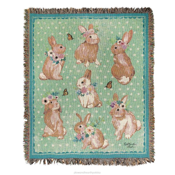Plow & Hearth Wykonany w USA narzuta z bawełnianego gobelinu w kształcie wiosennego króliczka 02XR6805 artykuły gospodarstwa domowego