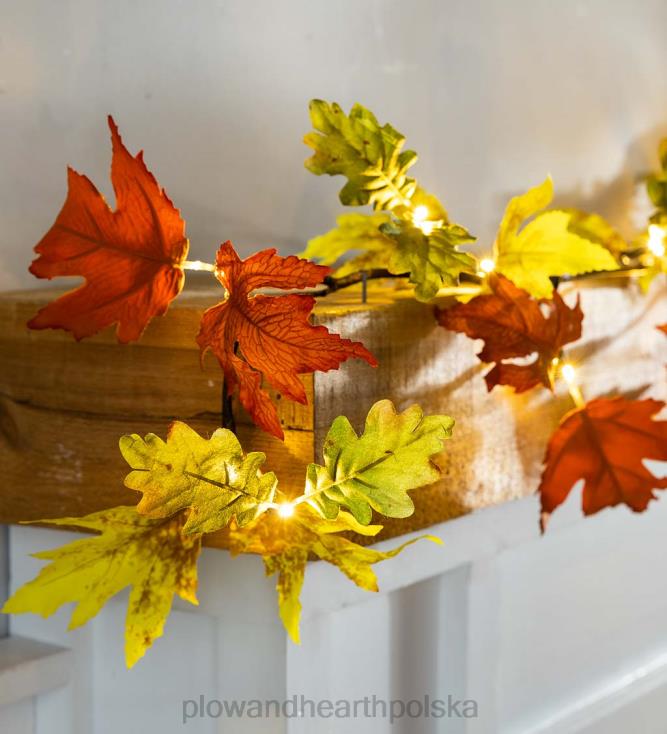 Plow & Hearth Girlanda z mieszanych liści dębu oświetlona wewnątrz i na zewnątrz 02XR61581 artykuły gospodarstwa domowego