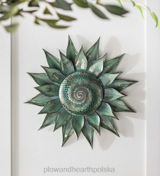 Plow & Hearth turkusowa, soczysta, postarzana metalowa grafika ścienna 02XR61502 artykuły gospodarstwa domowego