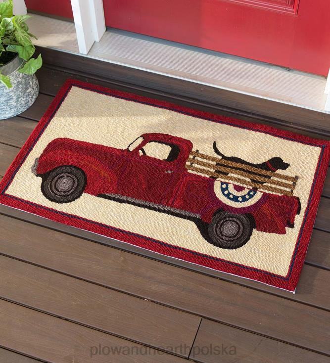 Plow & Hearth Patriotyczny dywanik z haczykiem, wykonany z polipropylenu, do użytku wewnątrz i na zewnątrz 02XR61313 artykuły gospodarstwa domowego