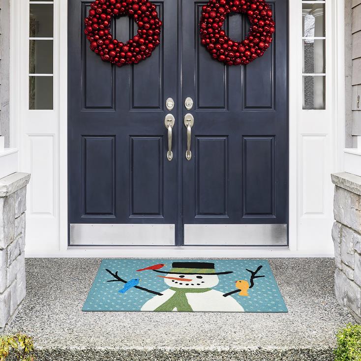 Plow & Hearth Ręcznie szyty dywanik z bałwanem i ptakami do użytku wewnątrz i na zewnątrz 02XR61316 artykuły gospodarstwa domowego