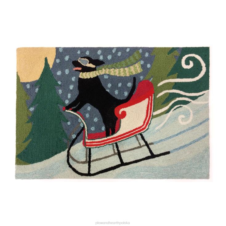 Plow & Hearth Ręcznie szyty dywanik z motywem psa zaprzęgowego do użytku wewnątrz i na zewnątrz 02XR61329 artykuły gospodarstwa domowego