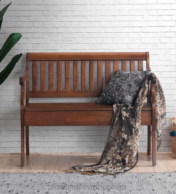 Plow & Hearth ręcznie wykonana ławka ze schowkiem z listwą oparcia - wiąz 02XR62061 artykuły gospodarstwa domowego