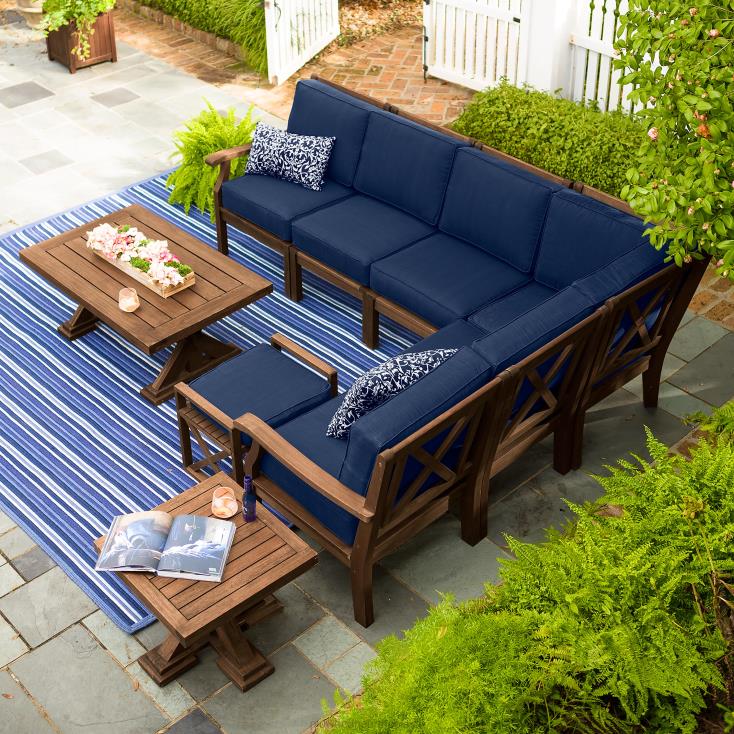 Plow & Hearth Krzesło segmentowe Claremont z prawym ramieniem i poduszkami - granatowy 02XR63212 artykuły gospodarstwa domowego