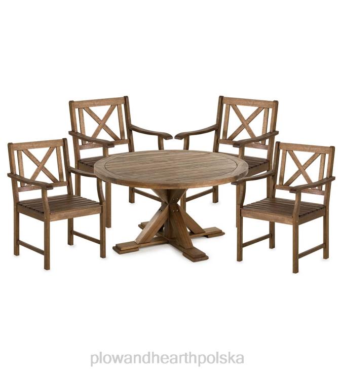 Plow & Hearth Okrągły stół i krzesła do jadalni Claremont eukaliptusowy 02XR61147 artykuły gospodarstwa domowego