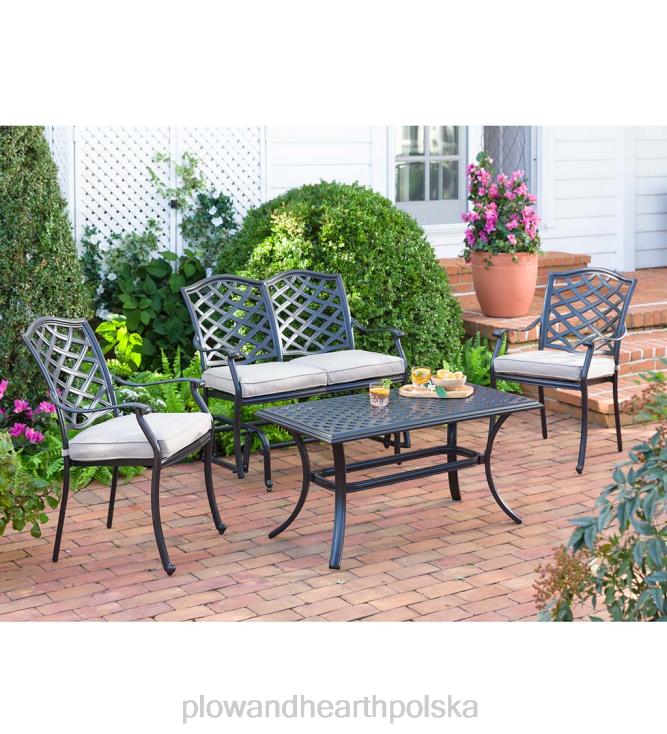 Plow & Hearth Park Grove 4-częściowy zestaw do siedzenia na zewnątrz z odlewanego aluminium z poduszkami 02XR61132 artykuły gospodarstwa domowego