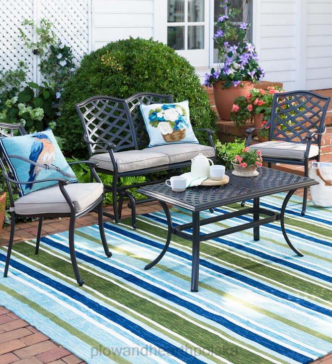 Plow & Hearth Park Grove 4-częściowy zestaw do siedzenia na zewnątrz z odlewanego aluminium z poduszkami 02XR61132 artykuły gospodarstwa domowego