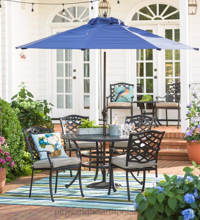 Plow & Hearth Park Grove Odlewany z aluminium 5-częściowy zestaw do jadalni na zewnątrz z poduszkami 02XR61149 artykuły gospodarstwa domowego