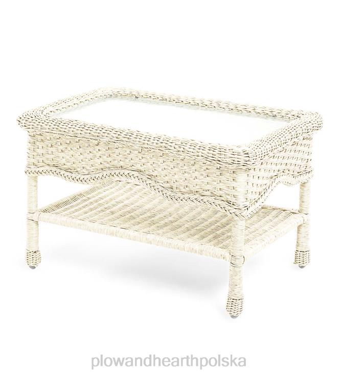 Plow & Hearth Stolik kawowy z wikliny Perspektywa Hill ze szklanym blatem - chmurna biel 02XR61135 artykuły gospodarstwa domowego