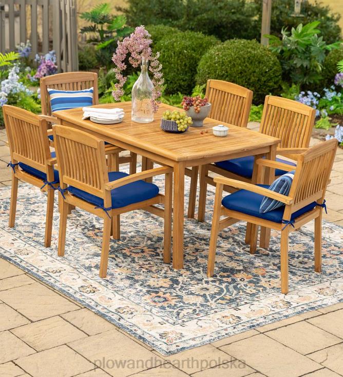 Plow & Hearth Zestaw do jadalni z drewna tekowego, 7-częściowy 02XR61103 artykuły gospodarstwa domowego