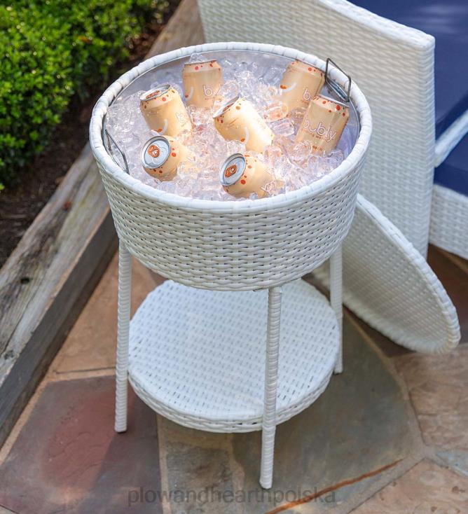 Plow & Hearth Zestaw do rozmów Harbour Moon z ukrytymi otomanami i stołem chłodniczym – biały 02XR61098 artykuły gospodarstwa domowego