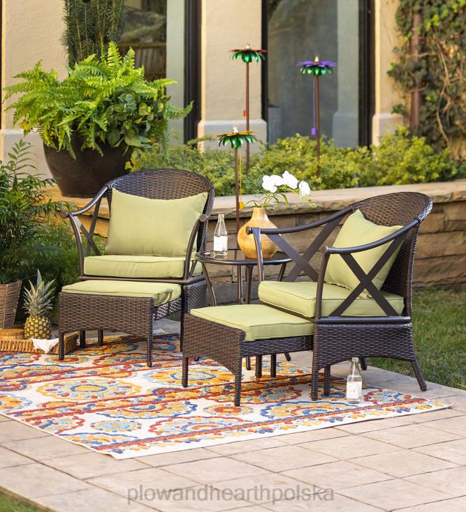 Plow & Hearth Zestaw wiklinowych mebli ogrodowych z poduszkami - jasnozielony 02XR61099 artykuły gospodarstwa domowego