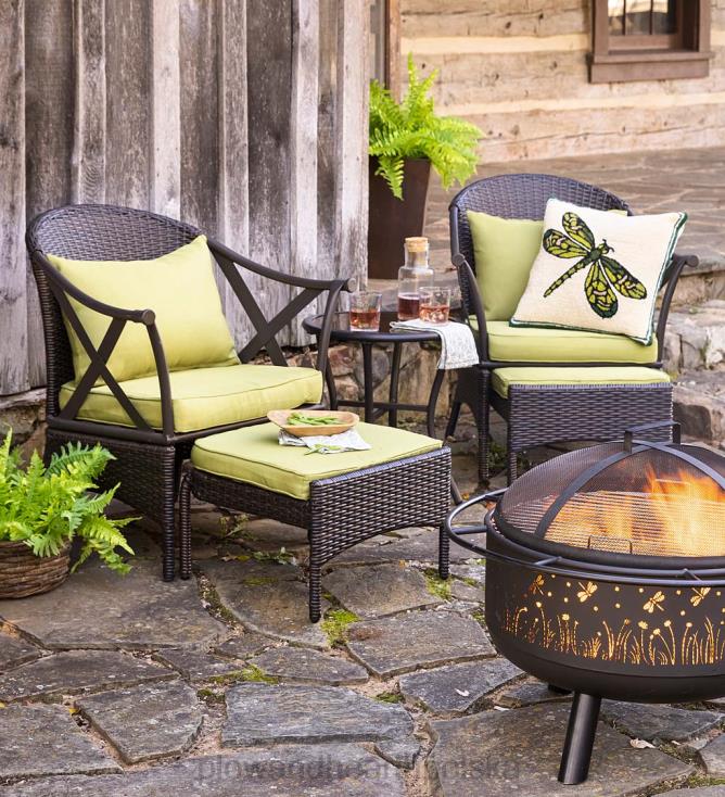 Plow & Hearth Zestaw wiklinowych mebli ogrodowych z poduszkami - jasnozielony 02XR61099 artykuły gospodarstwa domowego