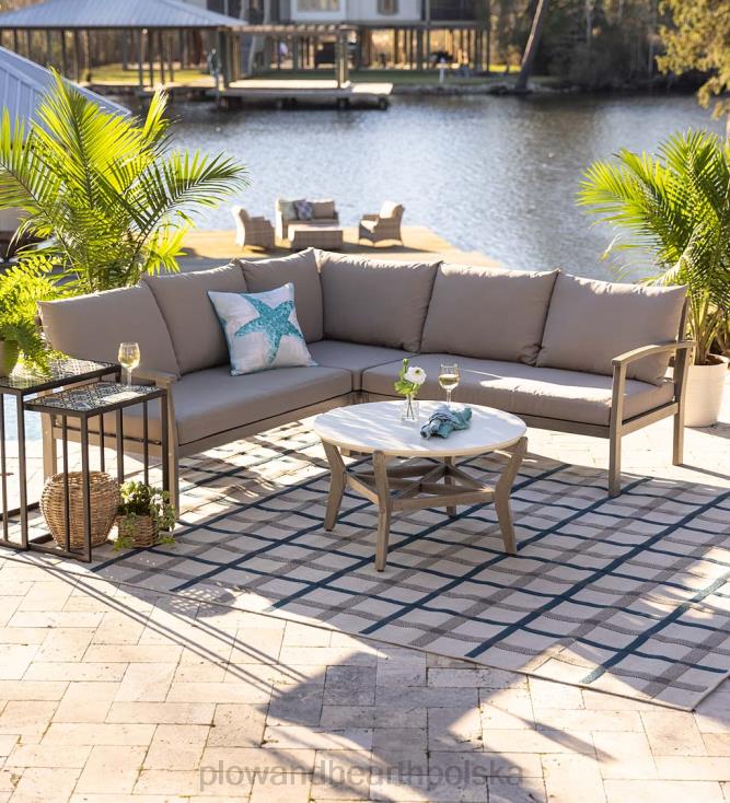 Plow & Hearth Zestaw wypoczynkowy do zewnętrznej sofy segmentowej ridgewind ze stołem koktajlowym 02XR61133 artykuły gospodarstwa domowego
