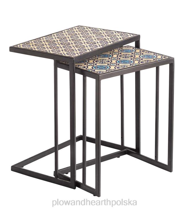 Plow & Hearth ręcznie robione stoły do ​​układania płytek ceramicznych, zestaw 2 szt 02XR61108 artykuły gospodarstwa domowego