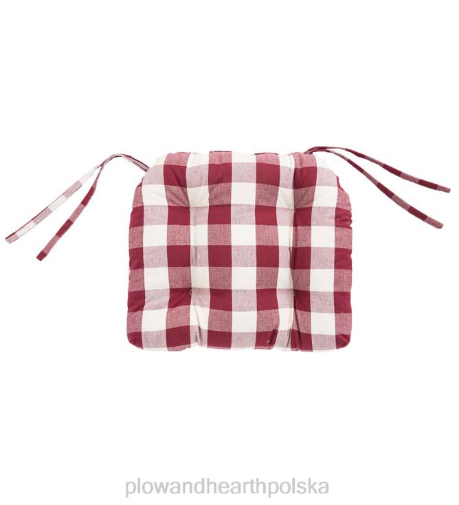 Plow & Hearth Dwustronna pikowana poduszka na krzesło w bawolą kratę z wiązaniami - bordowa 02XR62097 artykuły gospodarstwa domowego