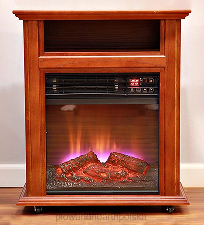 Plow & Hearth Przenośny kwarcowy grzejnik kominkowy Crestview na kółkach - orzech 02XR62937 kominek