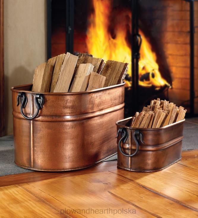 Plow & Hearth Wiadro na drewno opałowe wykończone miedzią 02XR62707 kominek