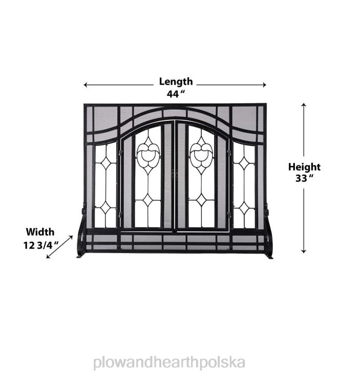 Plow & Hearth mała dwudrzwiowa osłona kominkowa ze szklanymi panelami kwiatowymi - czarna 02XR62877 kominek