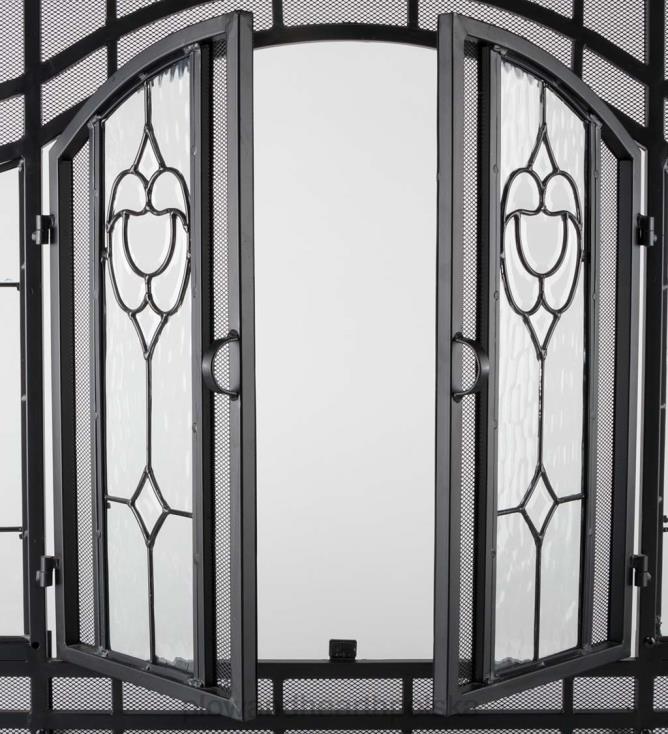 Plow & Hearth mała dwudrzwiowa osłona kominkowa ze szklanymi panelami kwiatowymi - czarna 02XR62877 kominek