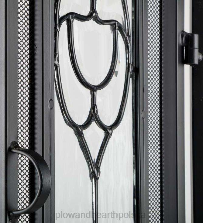 Plow & Hearth mała dwudrzwiowa osłona kominkowa ze szklanymi panelami kwiatowymi - czarna 02XR62877 kominek