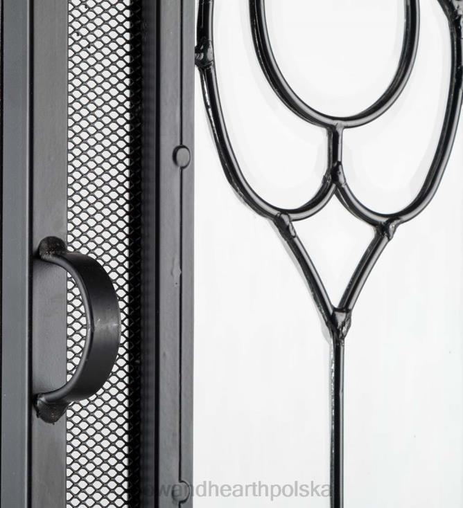 Plow & Hearth mała dwudrzwiowa osłona kominkowa ze szklanymi panelami kwiatowymi - czarna 02XR62877 kominek