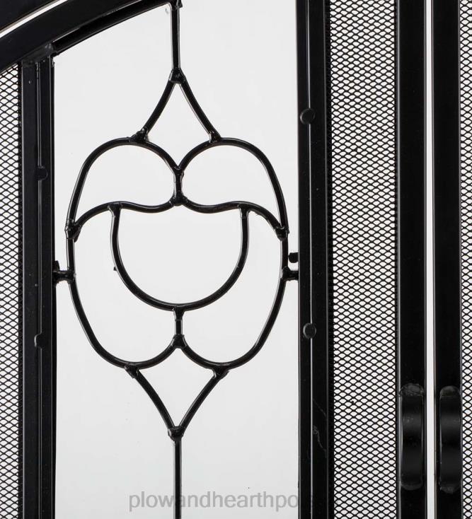 Plow & Hearth mała dwudrzwiowa osłona kominkowa ze szklanymi panelami kwiatowymi - czarna 02XR62877 kominek