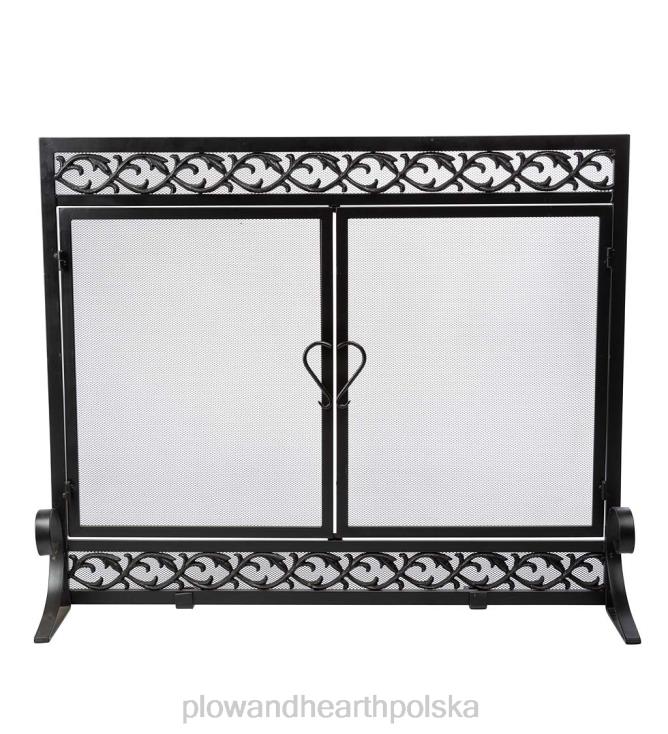 Plow & Hearth mała żeliwna osłona przeciwpożarowa z drzwiczkami - czarna 02XR63181 kominek