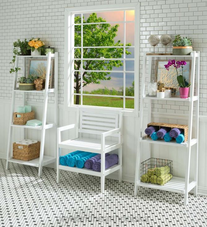 Plow & Hearth Farmhouse 4-poziomowa drewniana półka na drabinę - biała 02XR62119 meble