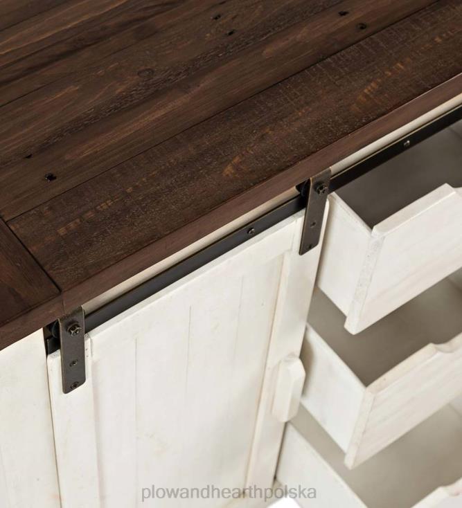 Plow & Hearth Drewniana szafka do przechowywania z drzwiami do stodoły Cape Charles - biała 02XR62082 meble