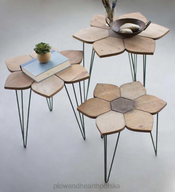 Plow & Hearth Drewniane stoły do ​​zagnieżdżania kwiatów, zestaw 3 sztuk 02XR62010 meble