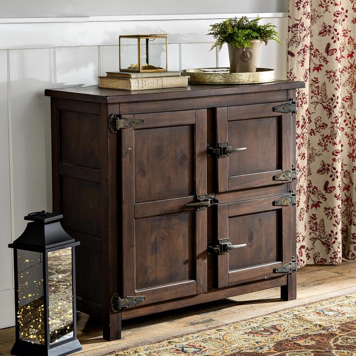 Plow & Hearth Portland, drewniany stół konsolowy z lodówką z repliką sprzętu - orzech 02XR61979 meble