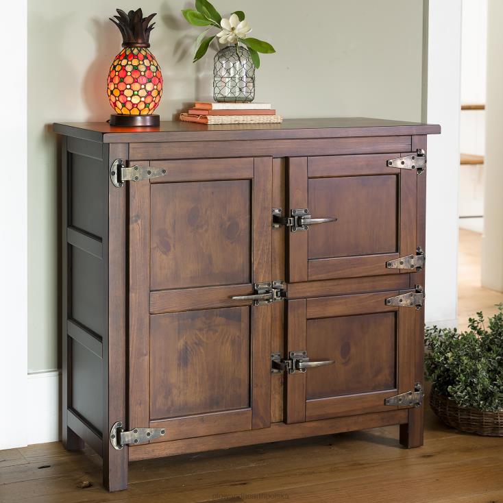 Plow & Hearth Portland, drewniany stół konsolowy z lodówką z repliką sprzętu - orzech 02XR61979 meble