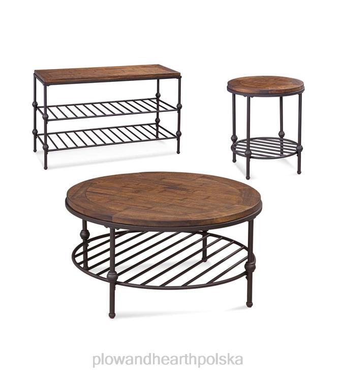 Plow & Hearth Stolik kawowy z sosnowym blatem i półką na szprychy 02XR61998 meble