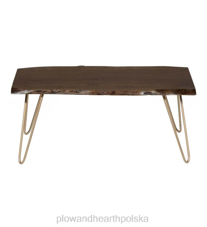 Plow & Hearth Ławka/stół z drewna akacjowego o żywych krawędziach i nogami typu hairpin - czarny 02XR62011 meble