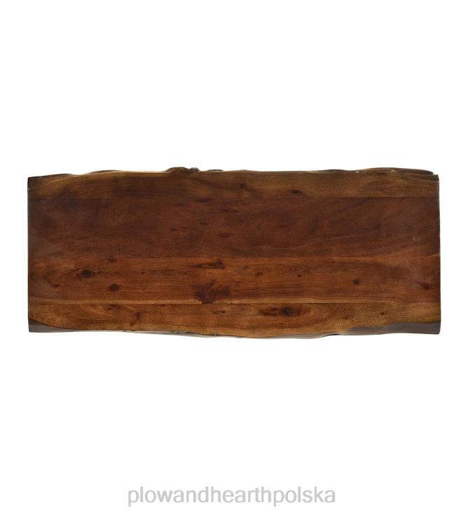 Plow & Hearth Ławka/stół z drewna akacjowego o żywych krawędziach i nogami typu hairpin - czarny 02XR62011 meble