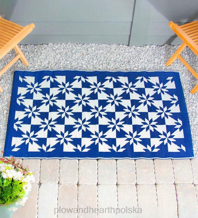 Plow & Hearth Dwustronny dywanik odporny na warunki atmosferyczne w granatowo-białe gwiazdki 02XR6399 podwórko i ogród