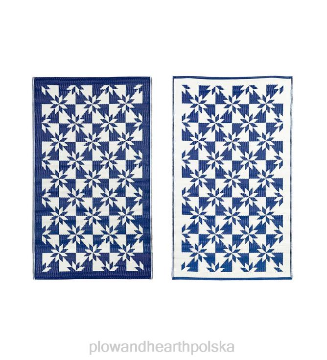 Plow & Hearth Dwustronny dywanik odporny na warunki atmosferyczne w granatowo-białe gwiazdki 02XR6399 podwórko i ogród