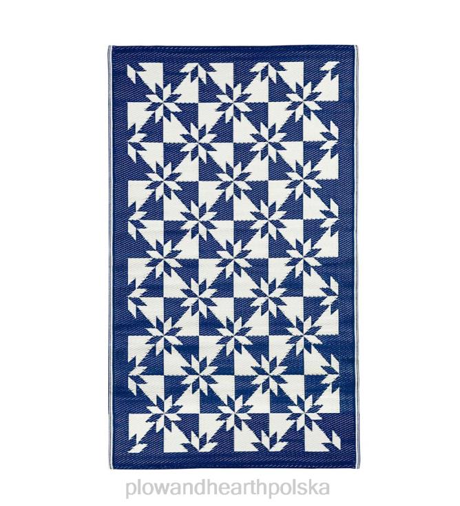 Plow & Hearth Dwustronny dywanik odporny na warunki atmosferyczne w granatowo-białe gwiazdki 02XR6399 podwórko i ogród