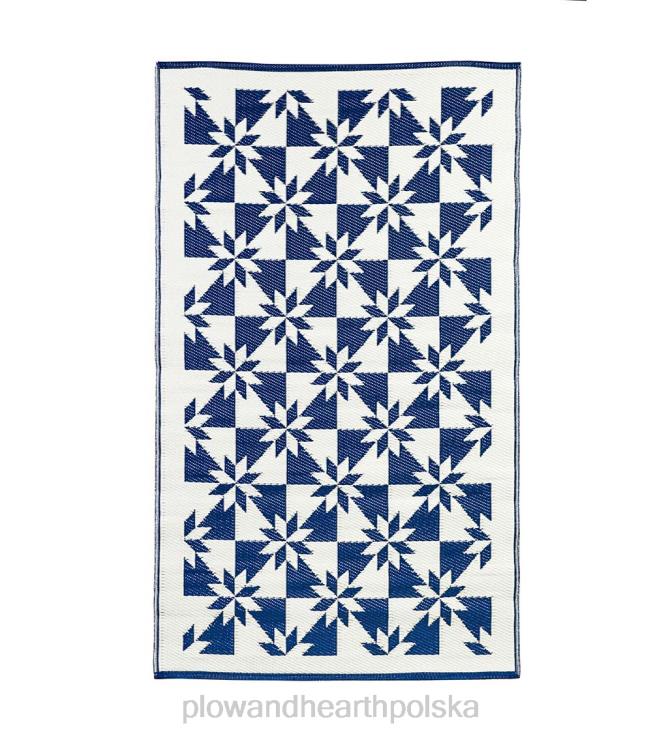 Plow & Hearth Dwustronny dywanik odporny na warunki atmosferyczne w granatowo-białe gwiazdki 02XR6399 podwórko i ogród