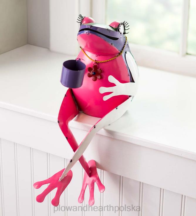 Plow & Hearth Sztuka ogrodowa żaby herbacianej z metalu pochodzącego z recyklingu 02XR668 podwórko i ogród